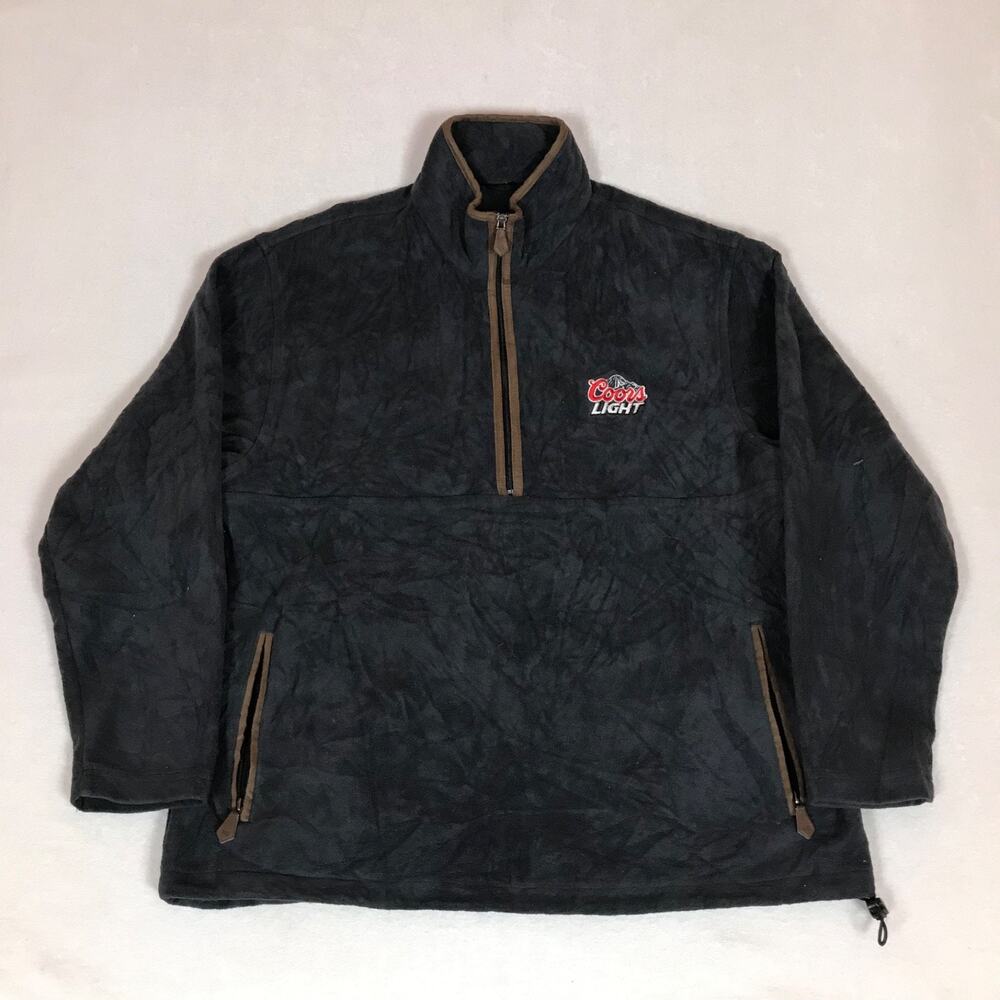 Coors Light Black Fleece 1/4 Zip Pullover Collared Zipper Pocket Sweatshirt